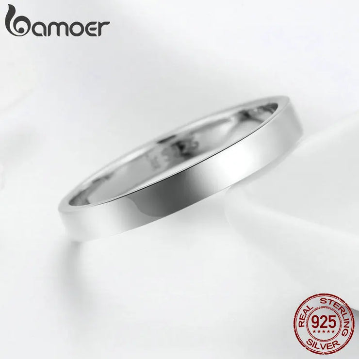 BAMOER High Quality 925 Sterling Silver Wedding Ring Classic Round Finger Ring Women Wedding Engagement Jewelry Gift SCR343