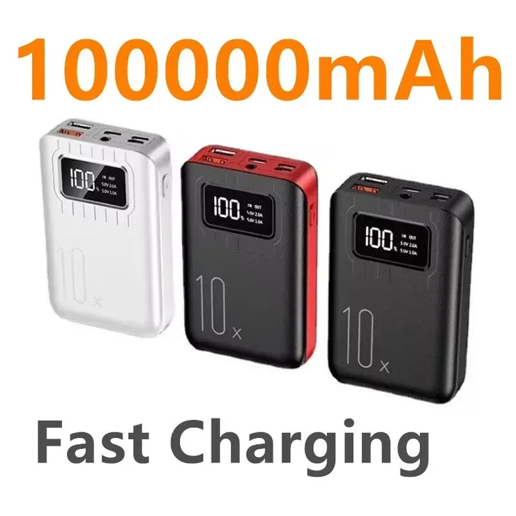 Mini Fast Charging Power Bank Portable 100000mAh Charger HD Digital Display 3USB External Battery Pack for iPhone Xiaomi Samsung