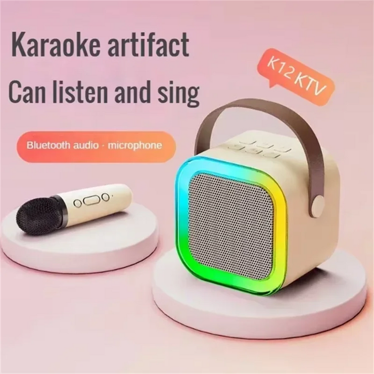 K12 Wireless Bluetooth Speaker Multifunction with 2 Microphone RGB Portable Music Player Karaoke Machine for Child Home Gift