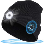 LED Hat Headlight With Bluetooth Wireless Stereo Headset Music Player Dimming Rechargeable Flashlight Unisex Beanie Hat Knitted