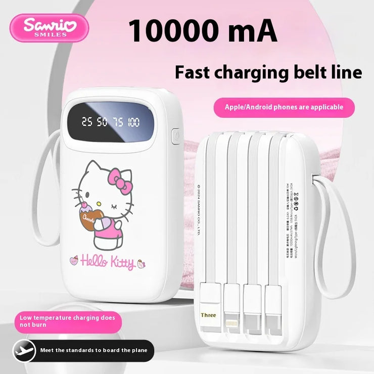 New Sanrio Power Bank 10000mah Fast Charging Large Capacity Built-In Cable Ultra-Thin Portable Illuminable Exquisite Power Bank