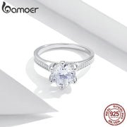 BAMOER 3CT 925 Sterling Silver Engagement Ring Round Cut Cubic Zirconia Love Forever Band for Women Wedding SCR342