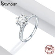 BAMOER 3CT 925 Sterling Silver Engagement Ring Round Cut Cubic Zirconia Love Forever Band for Women Wedding SCR342