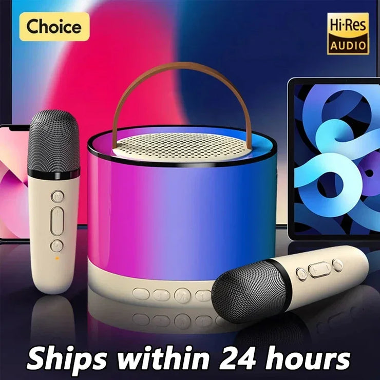 K52 Wireless Bluetooth Speaker Multifunction with 2 Microphone RGB Portable Music Player Karaoke Machine for Child Home Gift