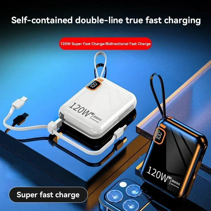 Lenovo 120W Fast Charging 50000mAh Large Capacity Portable Power Bank Cable Two-way Mini Powerbank for iPhone Samsung Huawei