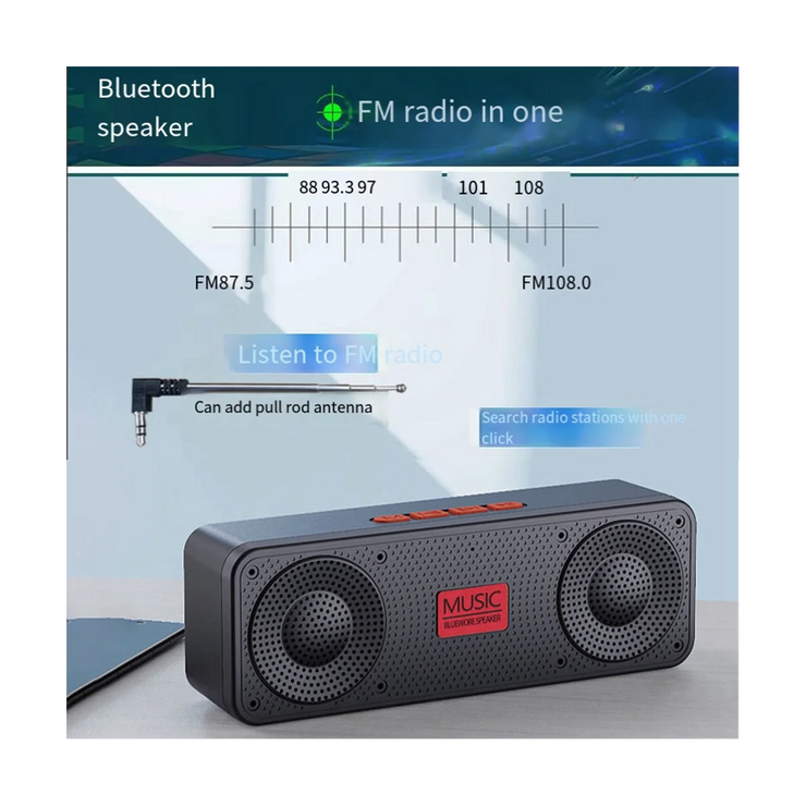 Portable FM Radio Wireless Bluetooth 5.0 TWS Speaker Mini MP3 Music Player Support TF Card U Disk USB Charging Radio-B