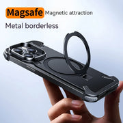 New Leather Magnetic Bracket Phone Cases For iPhone 13 14 15 Pro Max Metal Frameless airbag Fall Shockproof Protection case