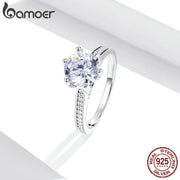 BAMOER 3CT 925 Sterling Silver Engagement Ring Round Cut Cubic Zirconia Love Forever Band for Women Wedding SCR342