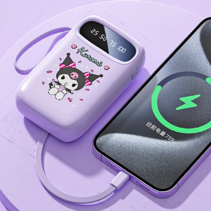 New Sanrio Power Bank 10000mah Fast Charging Large Capacity Built-In Cable Ultra-Thin Portable Illuminable Exquisite Power Bank