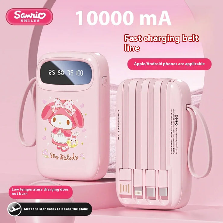 New Sanrio Power Bank 10000mah Fast Charging Large Capacity Built-In Cable Ultra-Thin Portable Illuminable Exquisite Power Bank