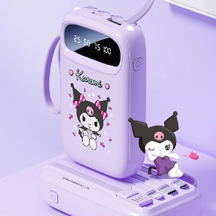 New Sanrio Power Bank 10000mah Fast Charging Large Capacity Built-In Cable Ultra-Thin Portable Illuminable Exquisite Power Bank