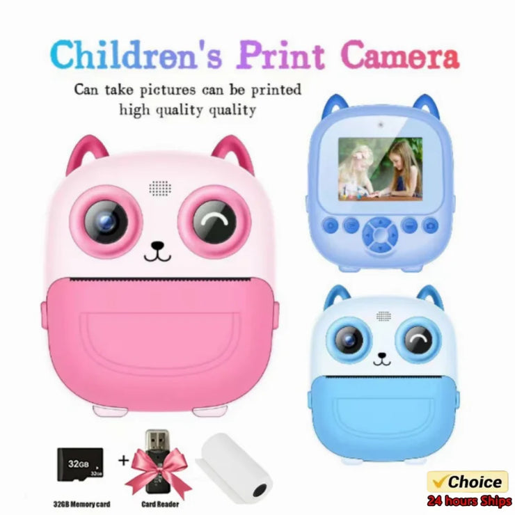 Children Digital Camera Instant Print for Kids Thermal Print Camera Instant Photo Printing Camera Video Toys+32G Memory Card