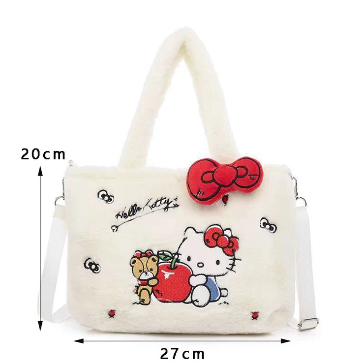 Kawaii Cartoon Plush Hello Kitty Crossbody Bag Cinnamoroll Kuromi My Melody Shoulder Bag Handbag Girl Makeup Bag Gift