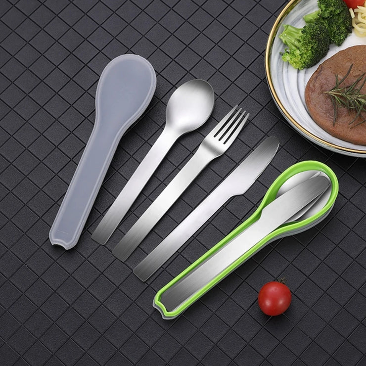 4 Pieces Covered Stainless Steel Portable Cutlery Complete Dining Table Set of Tableware Kitchen Gadget Set Dinner Knife