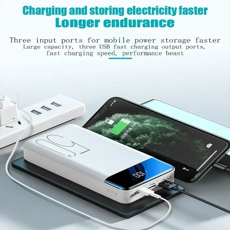 2024 New Wireless Power Bank 200000mAh Intelligent Control Direct Sales Portable Power Bank with Cable and Mobile Power Supply