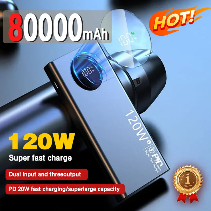 120W Super Fast Charging Powerbank Portable Battery Charger 80000mAh High Capacity Power Bank For iPhone Samsung Huawei xiaomi