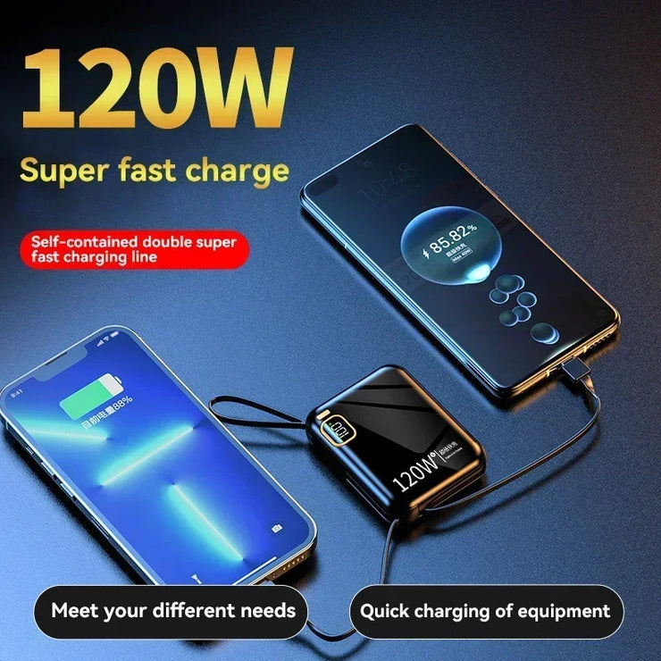 Lenovo 120W Fast Charging 50000mAh Large Capacity Portable Power Bank Cable Two-way Mini Powerbank for iPhone Samsung Huawei