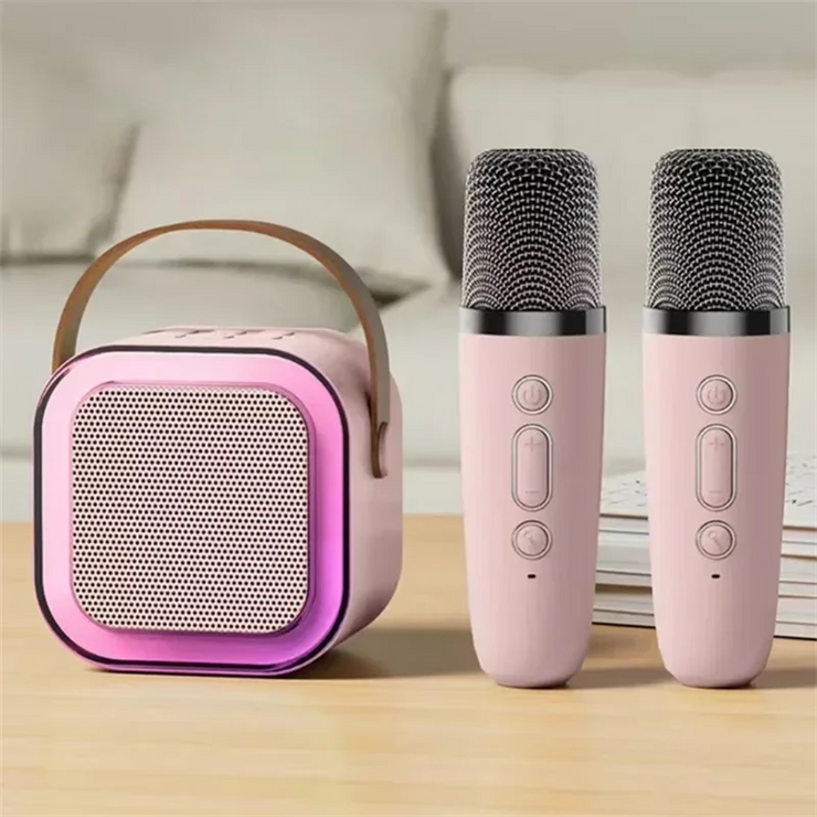 K12 Wireless Bluetooth Speaker Multifunction with 2 Microphone RGB Portable Music Player Karaoke Machine for Child Home Gift