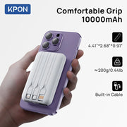 KPON Magnetic Wireless Power Bank 10000mAh Portable Powerbank 22.5W Fast Charging Built-in Cable Mobile Power for iPhone,Samsung