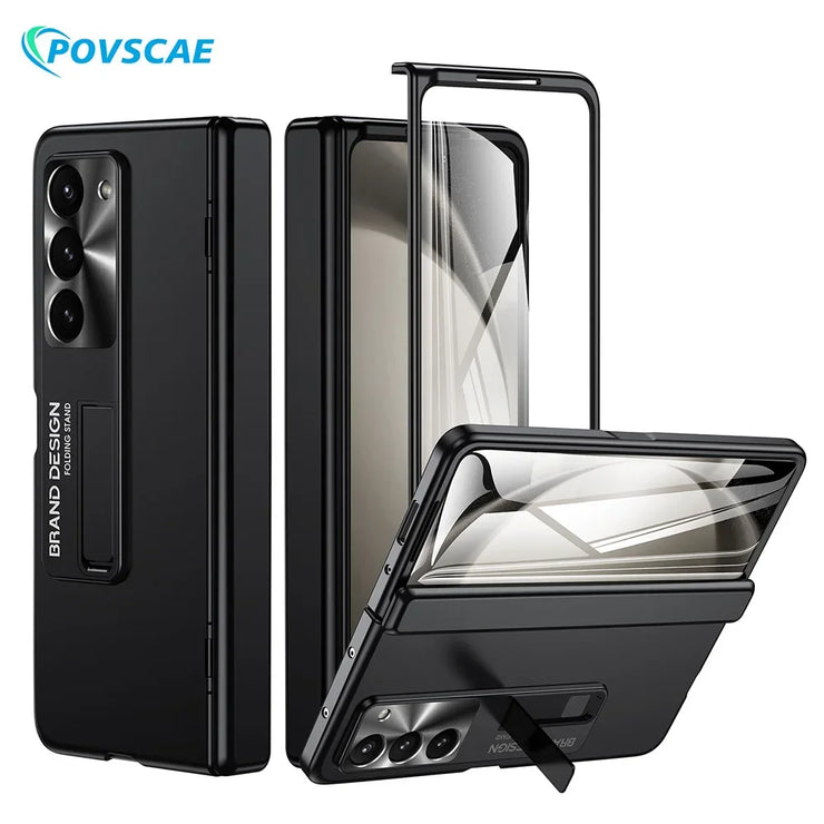 For Samsung Galaxy Z Fold 5 Case Shockproof Full Hinge Protection with Stand Front Frame Tempered Glass Cover Fold 5 Phone Cases